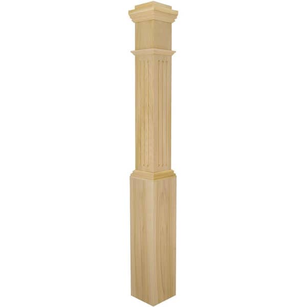 EVERMARK Stair Parts 4092 55 in. x 6-1/4 in. Unfinished Poplar Fluted Box Newel Post for Stair Remodel
