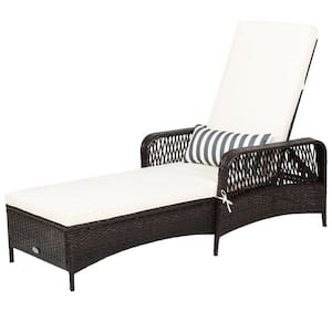 79 in. L PE Wicker Patio Outdoor Chaise Lounge Sun Lounge with Beige Cushion