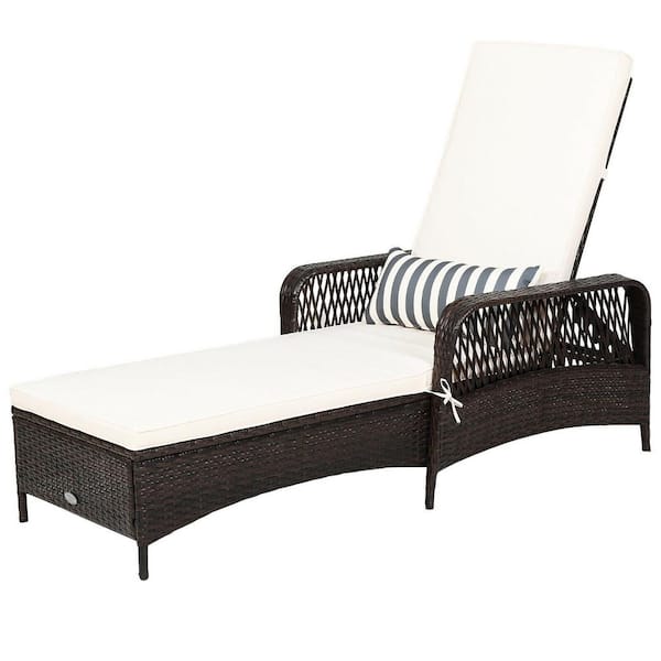 ANGELES HOME 79 in. L PE Wicker Patio Outdoor Chaise Lounge Sun Lounge with Beige Cushion