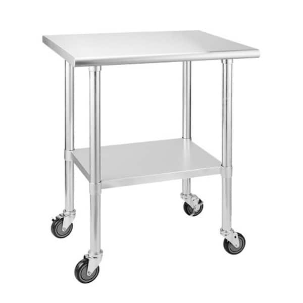Tileon Silver Stainless Steel Kitchen Utility Table With Caster Wheels ...