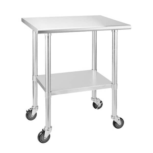 Tileon Silver Stainless Steel Kitchen Utility Table With Caster Wheels