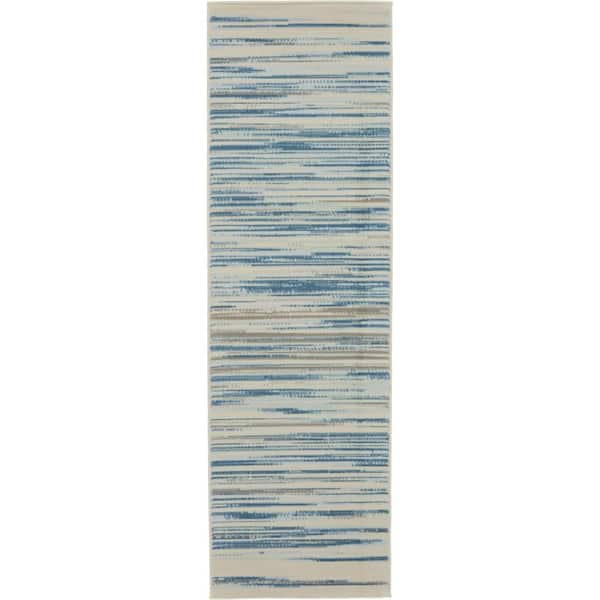 2 ft. x 7 ft. Blue Striped Washable Area Rug