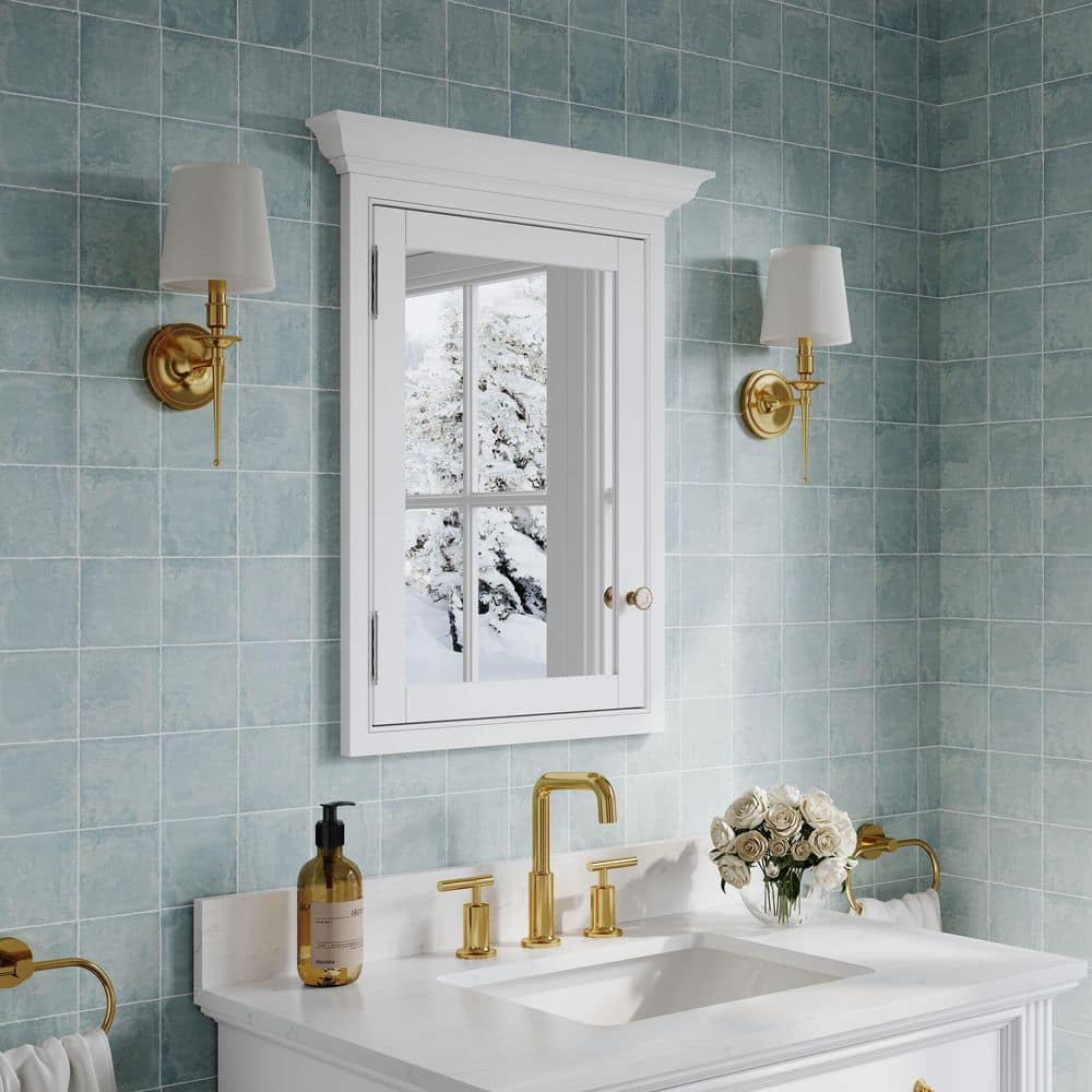 24 in. W x 30 in. H Rectangular White Solid Wood Recessed Mount Bathroom Medicine Cabinet with Mirror, Magnetic Door price history on PriceWatchPro