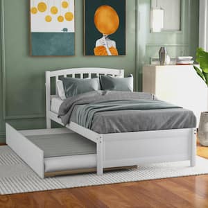 41.7 in. W White Wood Frame Twin Size Platform Bed with Trundle