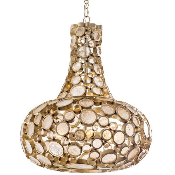 Varaluz Fascination 4-Light Zen Gold Carafe Pendant with Champagne Recycled Glass Accents