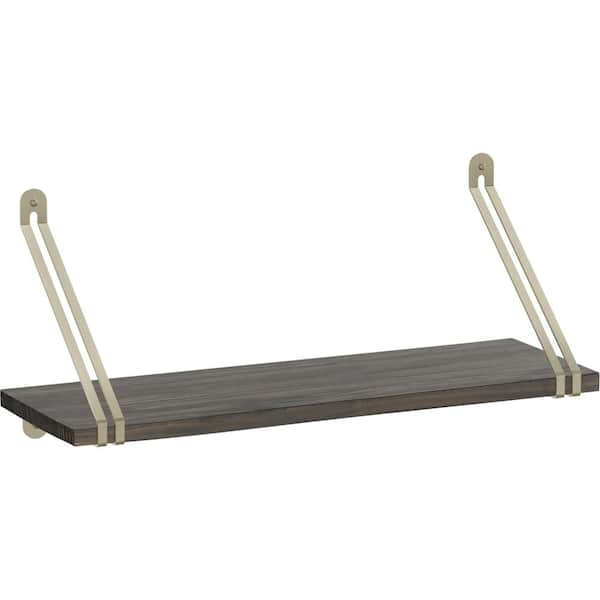 Liberty 24 in. x 8 in. x 6 in. Dark Stained Solid Pine Decorative Wall Shelf with Nickel Modern Steel Brackets