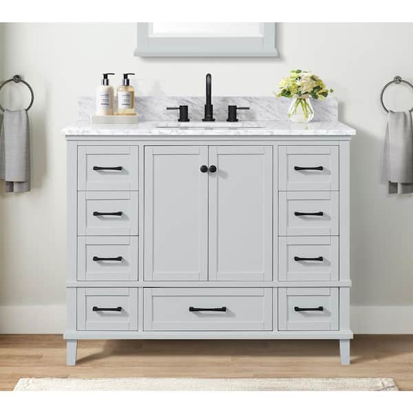 Home Decorators Collection Merryfield 43 in. Single Sink Freestanding Dove Grey Bath Vanity with White Carrara Marble Top (Assembled)
