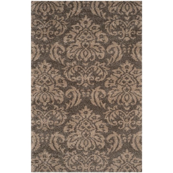 SAFAVIEH Florida Shag Smoke/Beige 4 ft. x 6 ft. Floral Medallion Area Rug