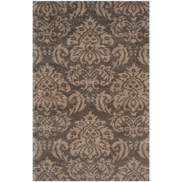 SAFAVIEH Florida Shag Smoke/Beige 6 ft. x 9 ft. Floral Medallion Area Rug