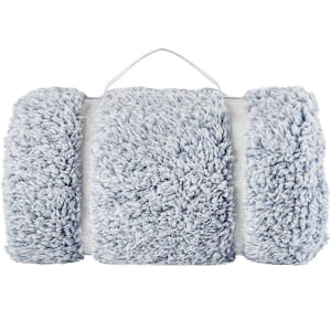 Solid Blue Polyester Sherpa 50 in. x 60 in. Throw Bed Blanket (2-Pack)