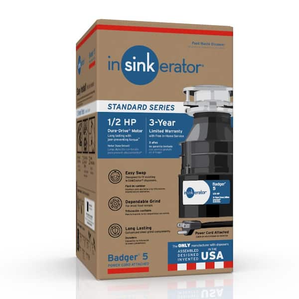 Insinkerator Badger 5 1 2 Hp Continuous Feed Garbage Disposal With Power Cord Badger 5 W C The Home Depot