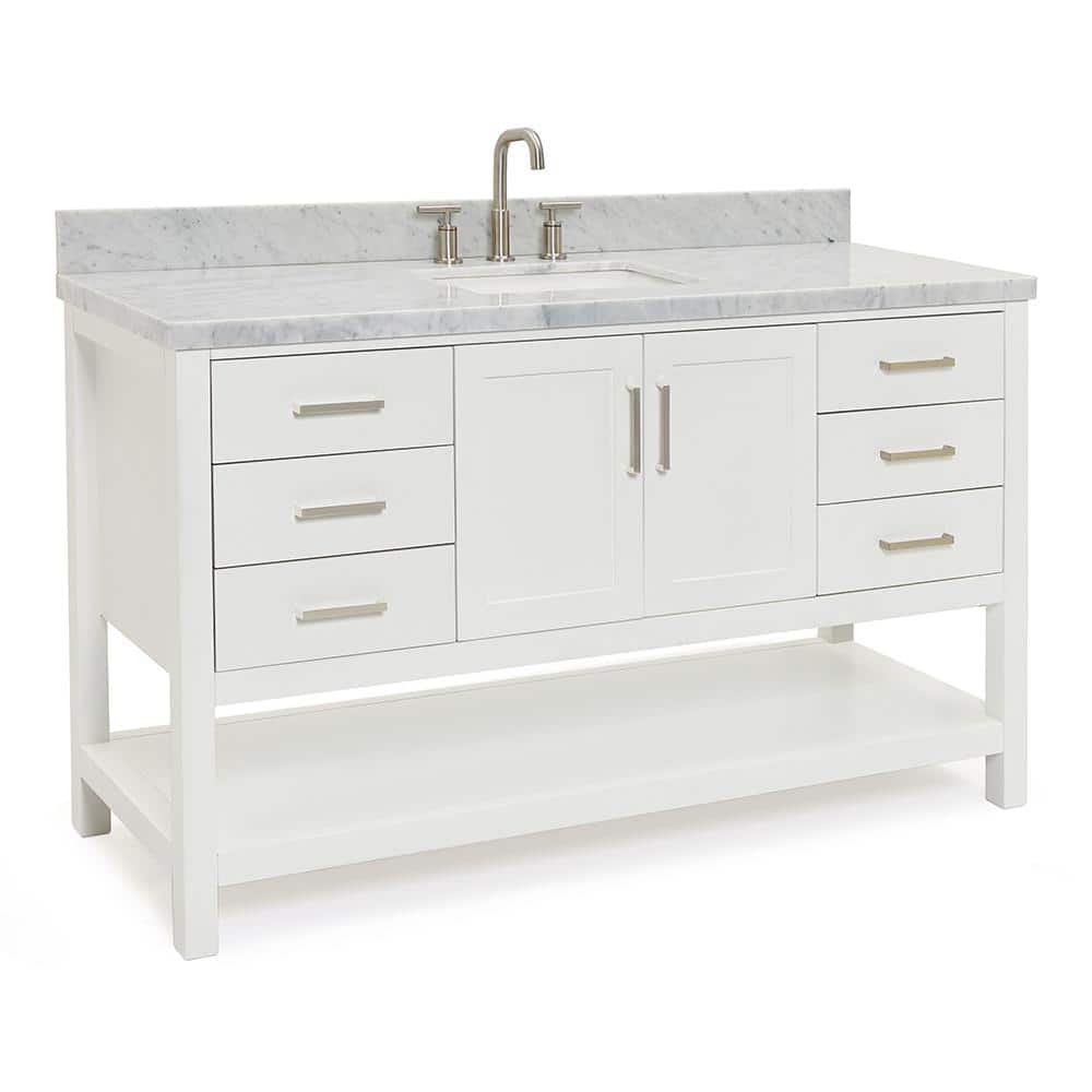 Magnolia 61" White Marble Top Freestanding Bathroom Vanity