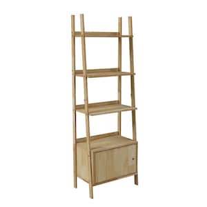 Freemont 23.6 in. Wide Natural 4-Shelf Scandinavian Inspired Narrow Bookcase with Storage Cabinet