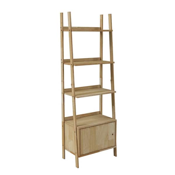 Handy Living Freemont 23.6 in. Wide Natural 4-Shelf Scandinavian Inspired Narrow Bookcase with Storage Cabinet