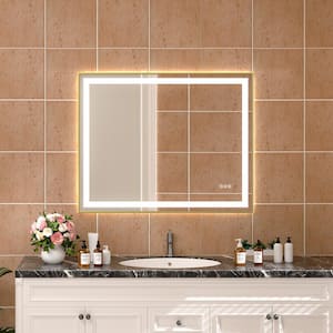 40 in. W x 32 in. H Rectangular Framed LED Anti-Fog Wall Bathroom Vanity Mirror, Backlit, and Front Light