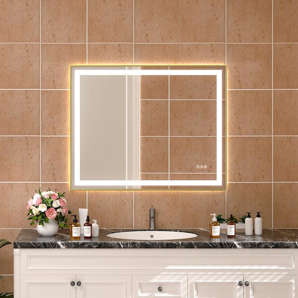 WOODSAM 40 in. W x 32 in. H Rectangular Framed LED Anti-Fog Wall Bathroom Vanity Mirror, Backlit, and Front Light