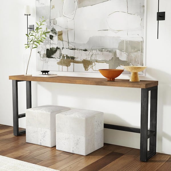 Linon Home Decor Harlan Brown Wood Top 84 in. Wide Sled Base
