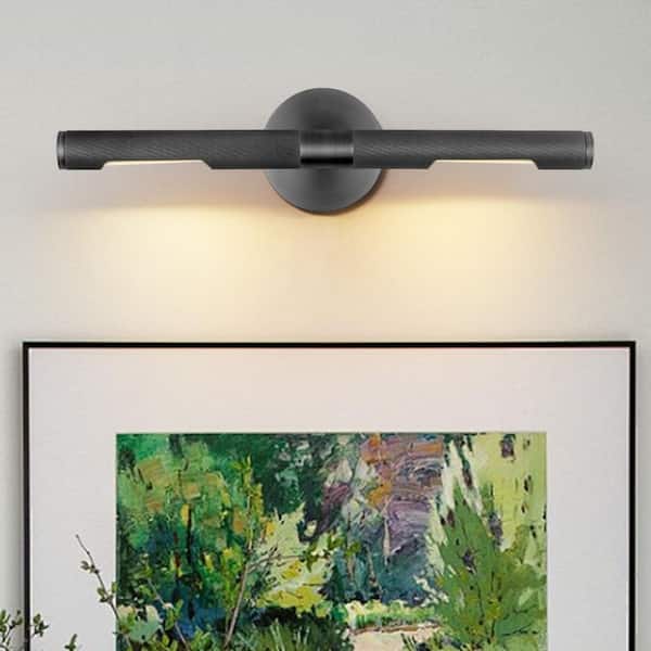 19 in. 2-Light Dimmable Black Wall Sconce, Knurled Picture Light, Hardwired Vanity Light for Gallery, Library, Painting