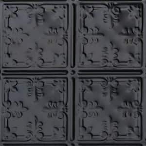 Take Home Sample - Florentine Satin Black 1 ft. x 1 ft. Decorative Tin Style Nail Up Ceiling Tile (1 sq. ft./case)
