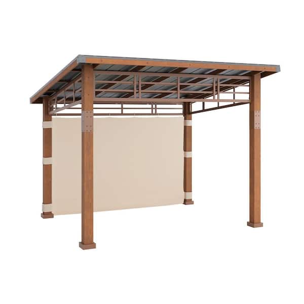 Chandler 10 ft. x 12 ft. Brown Cedar Wooden Gazebo Pavilion With Hard Top Iron Slope Roof Grill Gazebo Rot Resistant