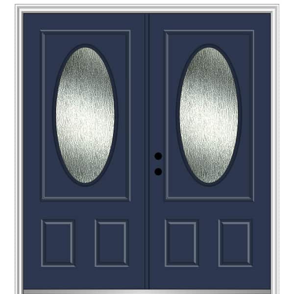 MMI Door 72 in. x 80 in. Right-Hand/Inswing Rain Glass Naval Fiberglass Prehung Front Door on 4-9/16 in. Frame