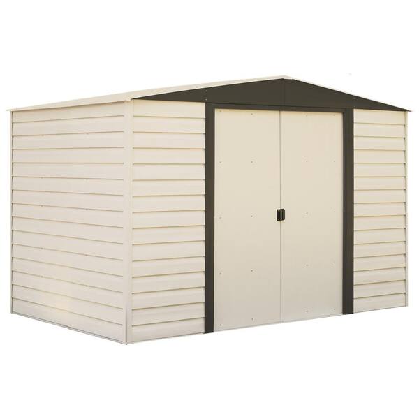 Arrow Dallas 10 ft. W x 6 ft. D 2-Tone White Vinyl-Coated Galvanized Metal Storage Building with Floor Frame Kit