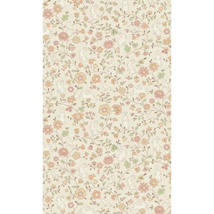 Beige Non-Pasted Stylish Flowers with Bunny and Birds Floral Shelf Liner Non- Woven Wallpaper Double Roll (57 sq. ft.)