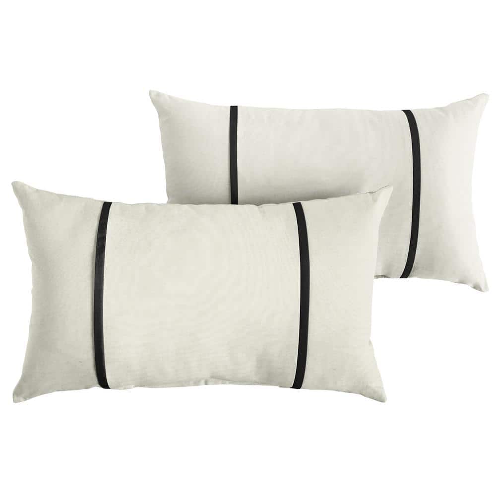 Sunbrella Ivory with Black Rectangular Outdoor Knife Edge Lumbar Pillows (2