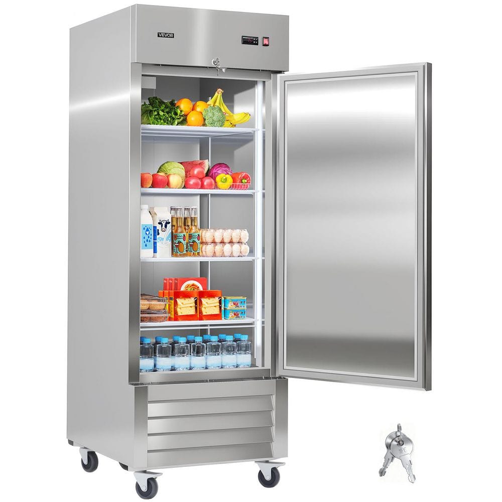 Commercial Refrigerator 22 Cu.ft. Reach In 32.2 in. W Upright Refrigerator Single Door Auto-Defrost Stainless Steel