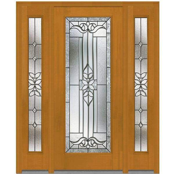 MMI Door 60 in. x 80 in. Cadence Right-Hand Full Lite Decorative Stained Fiberglass Mahogany Prehung Front Door with Sidelites