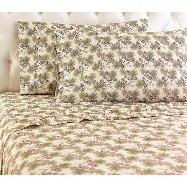 Micro Flannel 4-Piece Pinecone Botanical California King Sheet Set