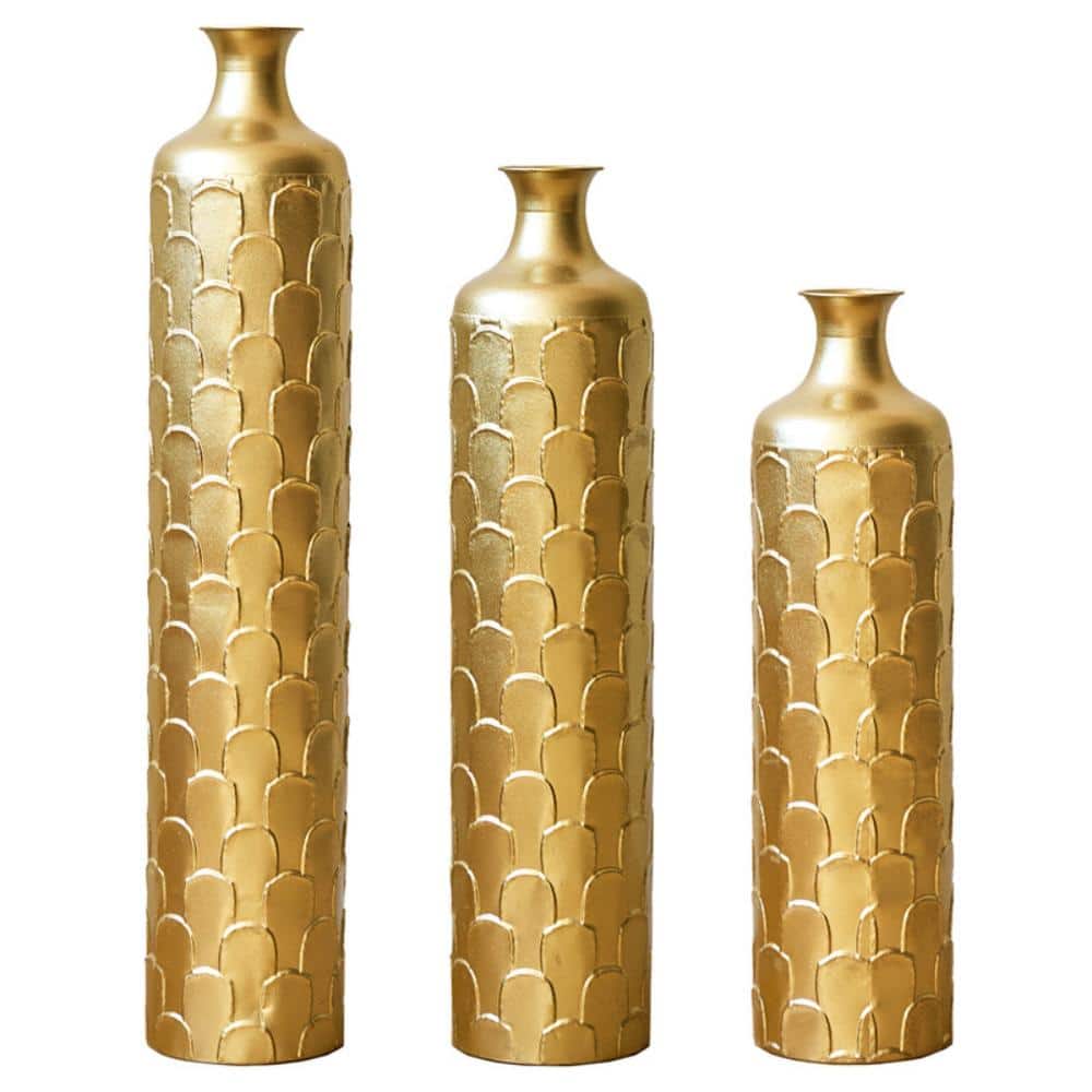 25.2 in.,29.33 in.,34.25 in. Gold Metal Floor Decorative Vases, Geometric Cylinder Home Decor（Set of 3） price history on PriceWatchPro