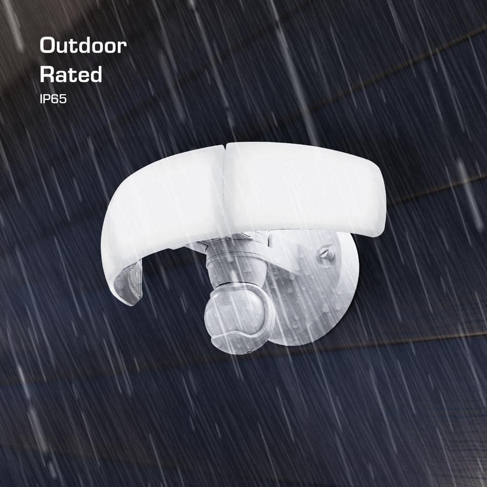 White Polycarbonate 3-Head Motion Sensor LED Security Flood Light