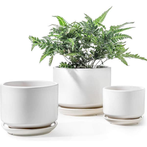 ITOPFOX Modern 6.8 in. L x 6.8 in. W x 5.3 in. H Cream White Ceramic Round Indoor Planter (3-Pack)