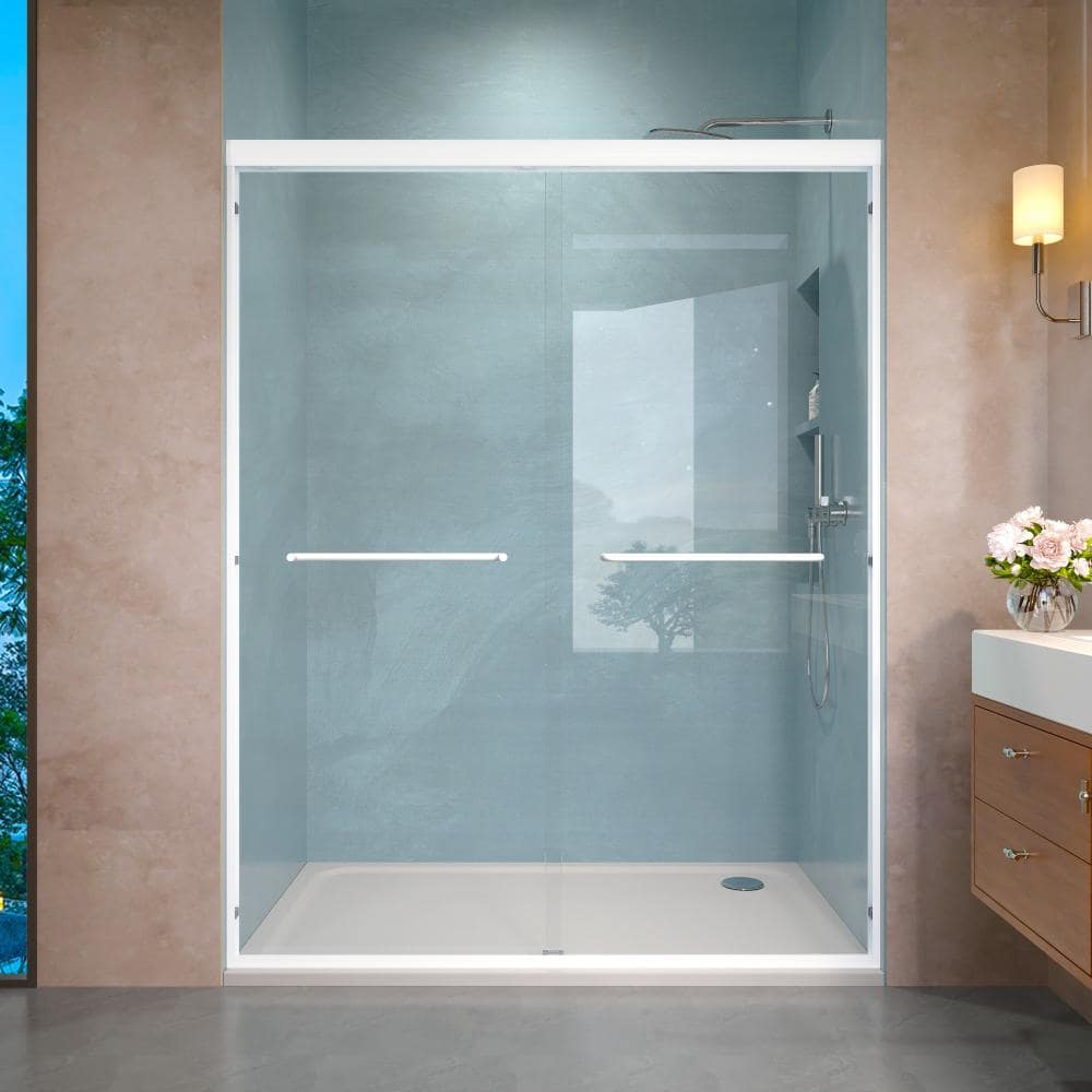 56-60 in.W x 72 in.H White Semi-Frameless Double Silent Sliding Shower Door,6mm SGCC Tempered Glass,Reversible, price history on PriceWatchPro