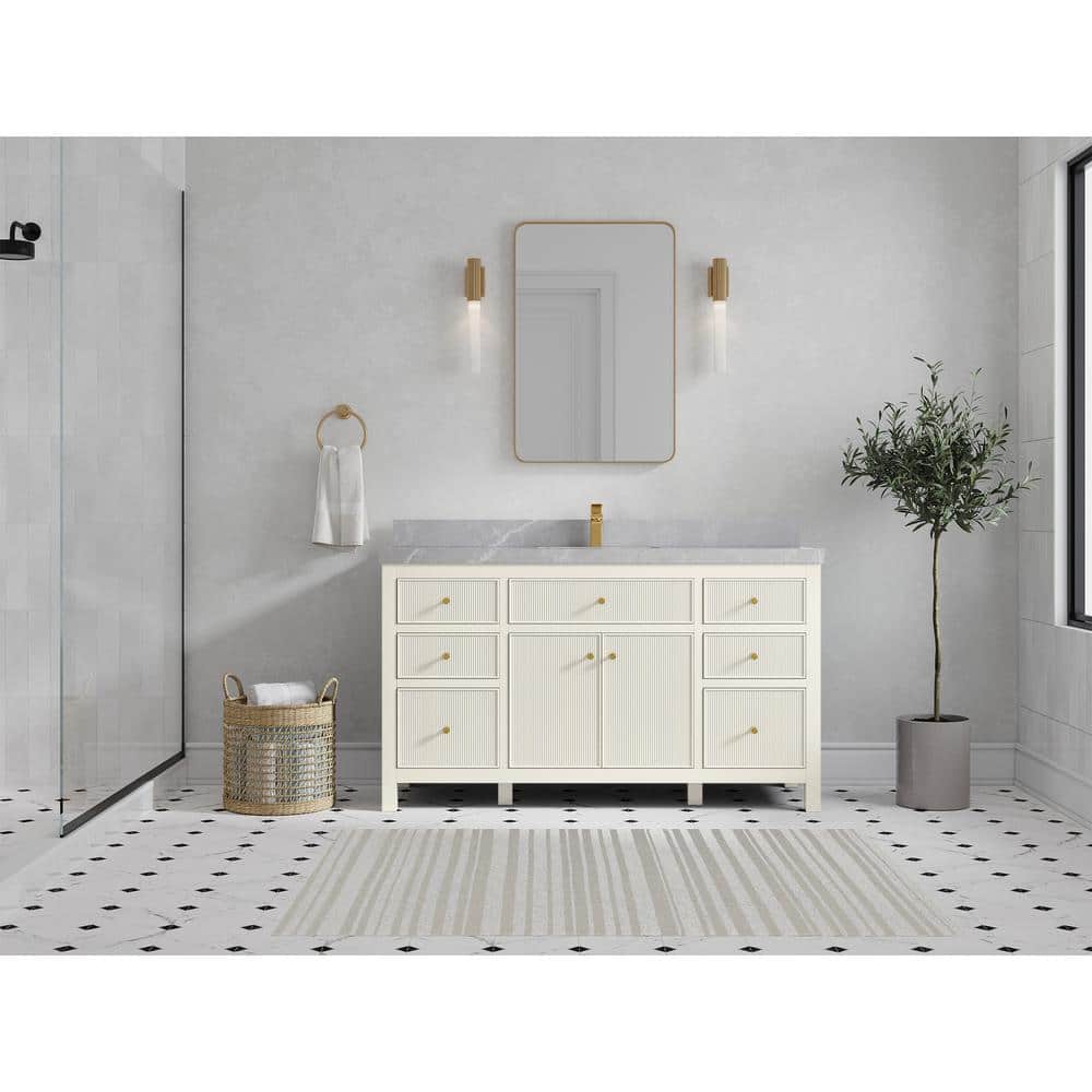 Sonoma 60" Alabaster Bathroom Vanity with Pearl Gray Top