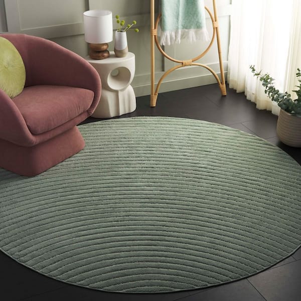 Selena 7 ft. x 7 ft. Green Solid Wave Round Area Rug