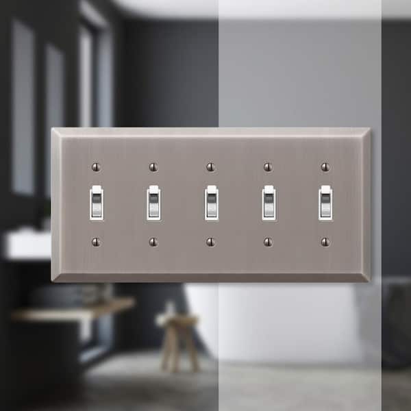 Metallic 5 Gang Toggle Steel Wall Plate - Antique Nickel