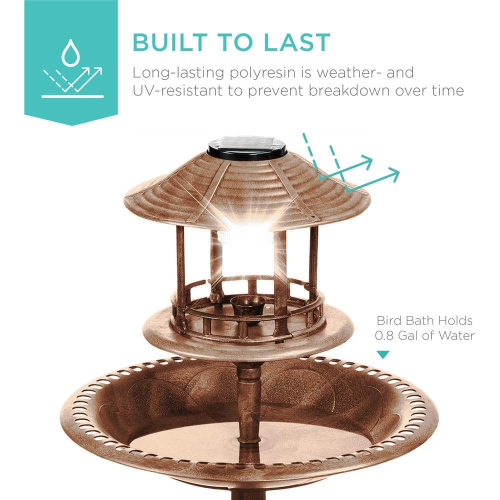 Bronze Solar-Powered Outdoor Bird Bath with Planter Base