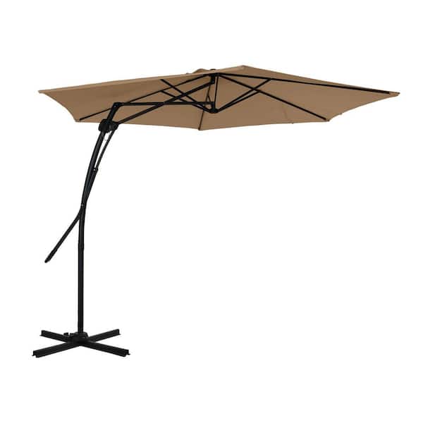 Clihome 10 ft. Cantilever Patio Umbrella in Tawny with 360° Rotation, 6-Rib Frame, UV and Water-Resistant, Cross Base Included