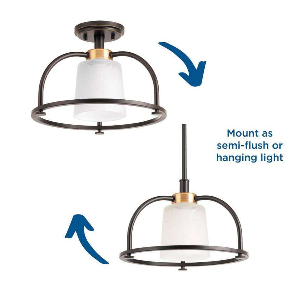 Antique Bronze Glass Semi-Flush Ceiling Light