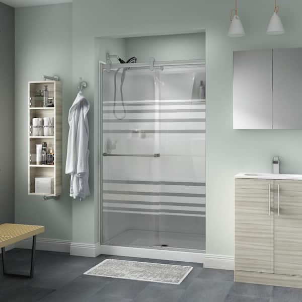 Delta Everly Contemporary 43-3/8 to 47-3/8 in.3/8 in. W x 71 in. H Frameless Sliding Shower Door, Nickel, Transition Glass