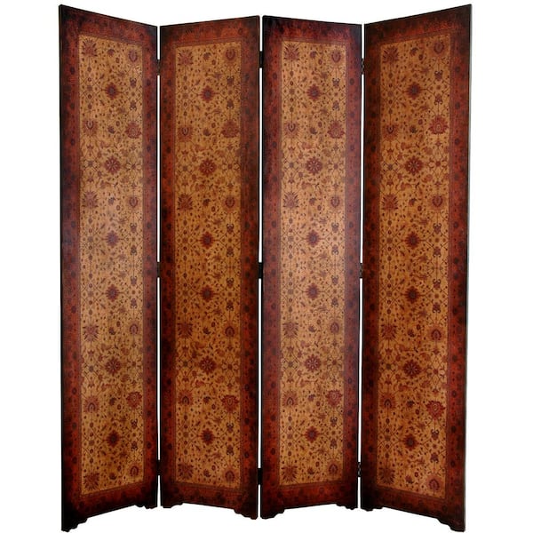 Oriental Furniture 6 ft. Brown 4-Panel Victorian Room Divider