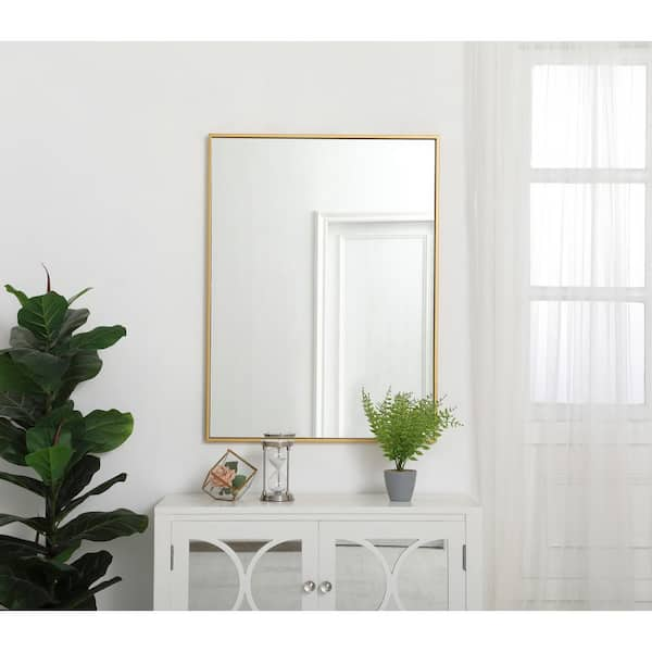 Small Rectangle Brass Modern Mirror (14 in. H x 28 in. W)