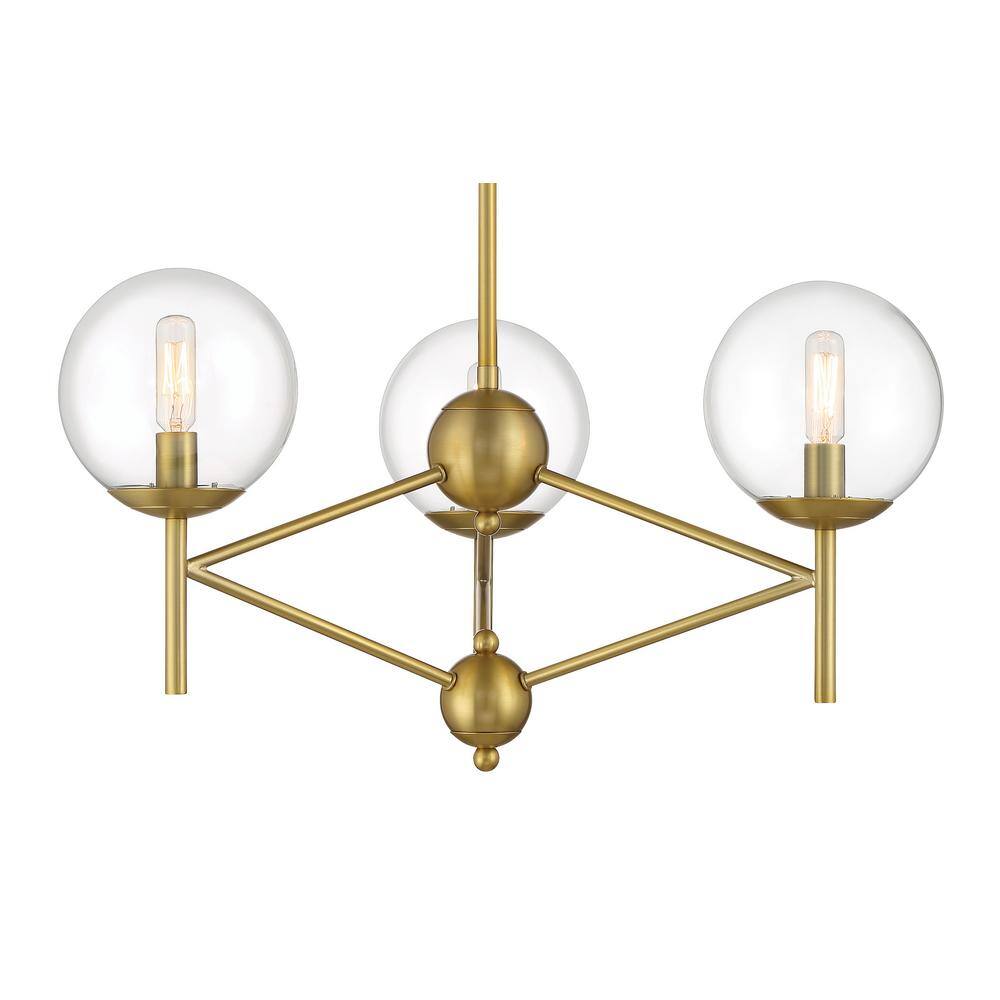 Soft Brass 3-Light Globe Chandelier with Clear Glass Shades