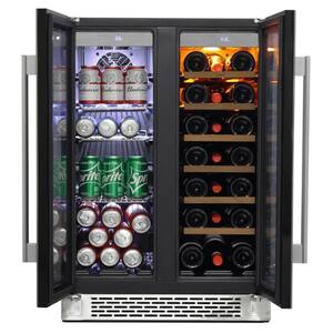 24 in. 20-Bottle Wine and 60 Can Beverage Cooler Dual Zone Refrigerator Under-Counter or Freestanding French Door Fridge