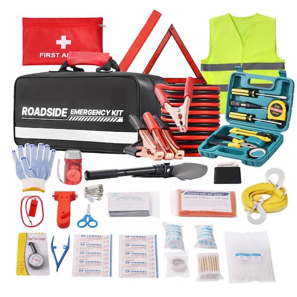 2-in-1 Car Emergency Kit with Jumper Cables, 31-Piece Road Side Assistance Tools with Medical Aid Kits, 2025 Upgrade