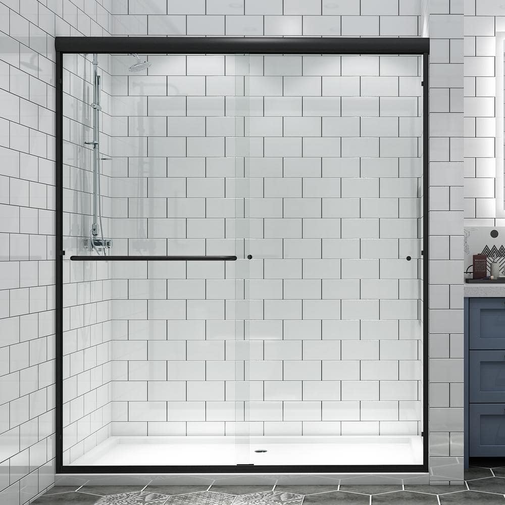 60 in. W x 70 in. H Double Sliding Frameless Shower Door in Matte Black with 6 mm Clear Glass price history on PriceWatchPro