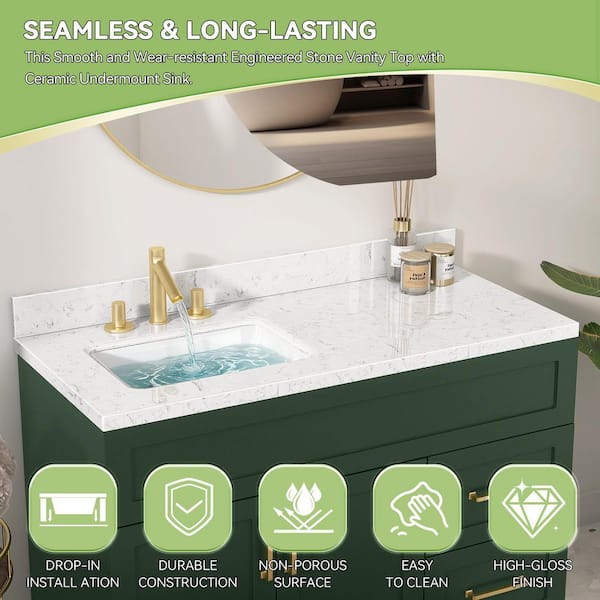 Getpro 48 in. W x 22 in. D Engineered Stone White Rectangular Left