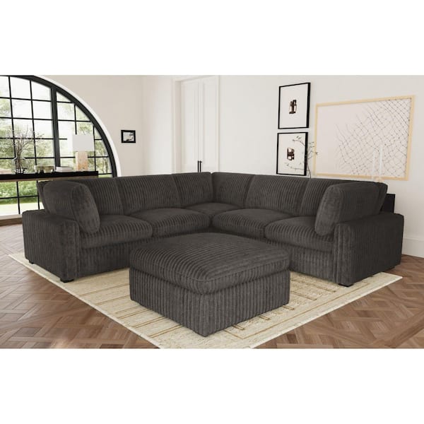 Lumi Charcoal Polyester Square Accent Ottoman